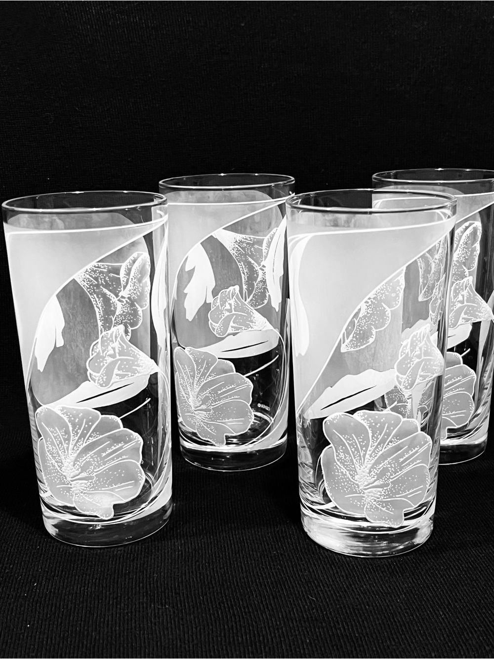 Vintage MCM CULVER Iced Flowers Highball Glasses Set of 4